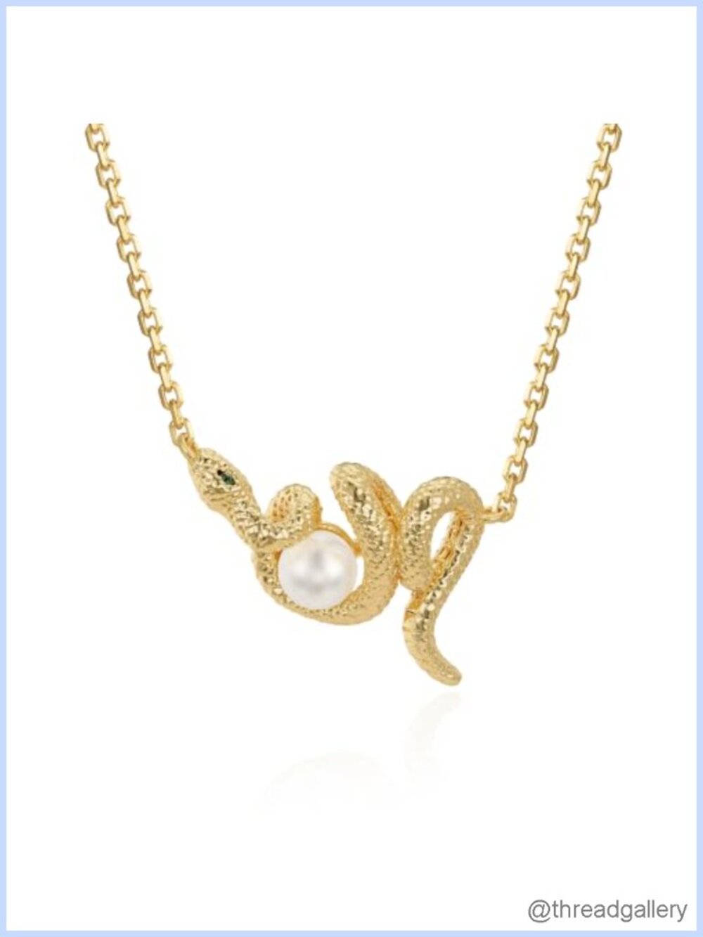 14K Gold Plated Brass CZ Pearl Pendant Necklace Retro Snake Coiled